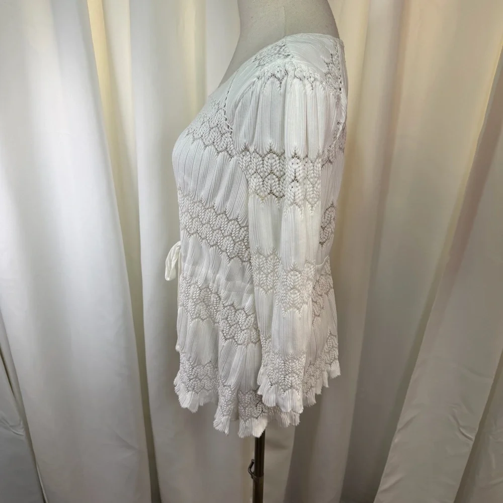Free People ‘Fire Island’ Embroidered Keyhole Open Knit Peasant Top in White M